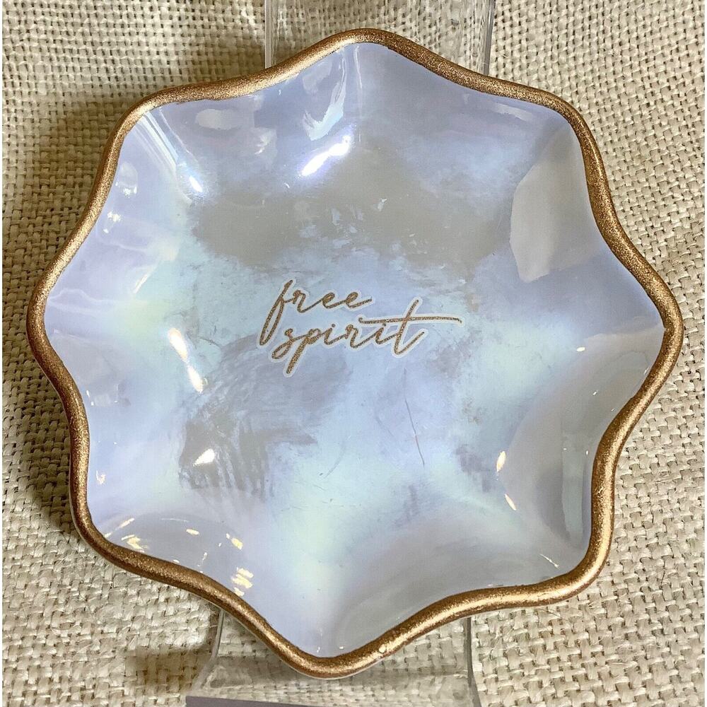 New KARMA iridescent gold tone trim FREE SPIRIT trinket plate dish tray